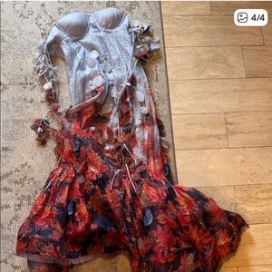 Zimmermann Gray and Cream Linen-Silk Dress